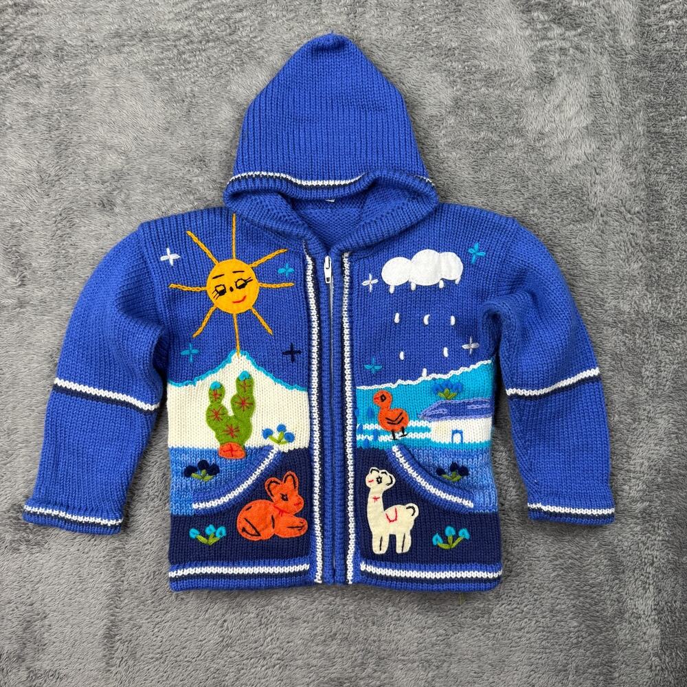 Kids Blue Hooded Zip Sweater with Sunny Desert Animal Design